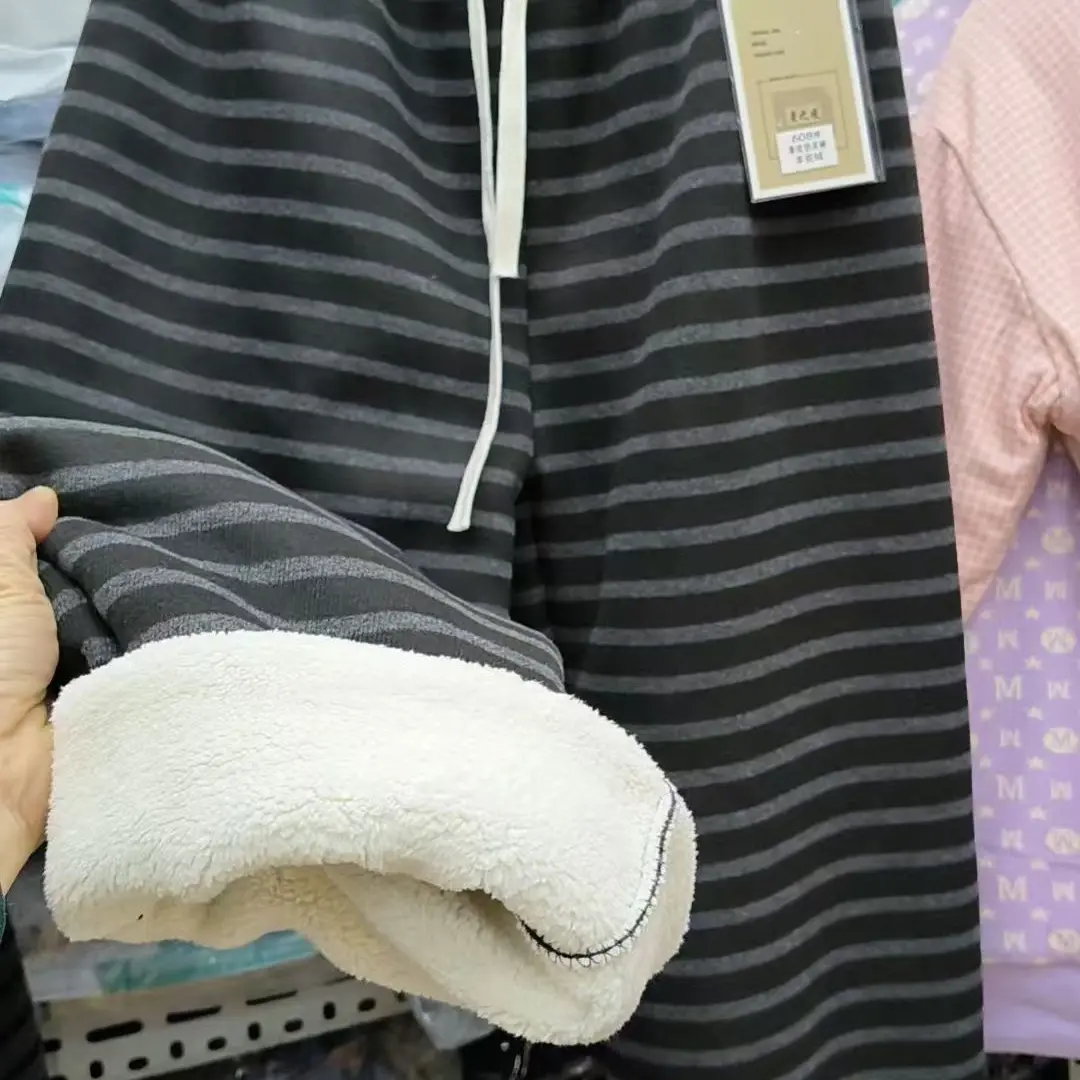 冬季北极绒加厚高腰显瘦宽松阔腿直筒裤女可家居