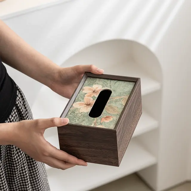 青花款木质纸巾盒客厅高档茶几新抽纸餐巾收纳饭店酒点纸巾盒