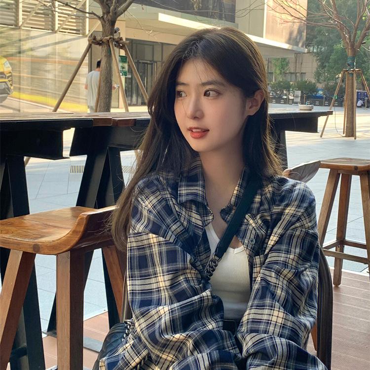 幂式穿搭格子衬衫女爆款秋冬新款慵懒风百搭复古休闲洋气宽松衬衣