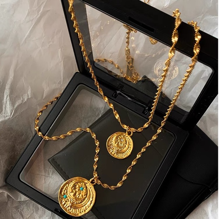 白百何同款欧美复古星月金色圆形轻设计氛围感小饰品