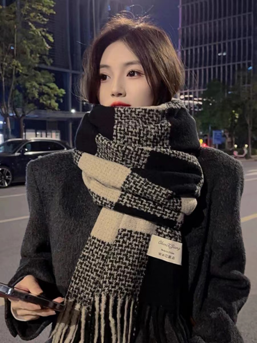网红百搭情侣秋冬季保暖韩版时尚加厚格子围巾ins长款宝贝学生