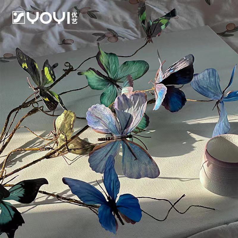 优艺 10只装仿真枯枝蝴蝶仿真蝴蝶立体晕染干花插花装饰花艺摄影