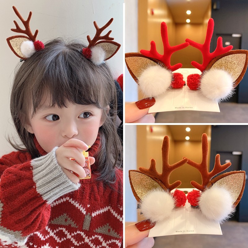 圣诞节鹿角发夹圣诞发饰儿童可爱夹子网红卡通麋鹿发卡发饰