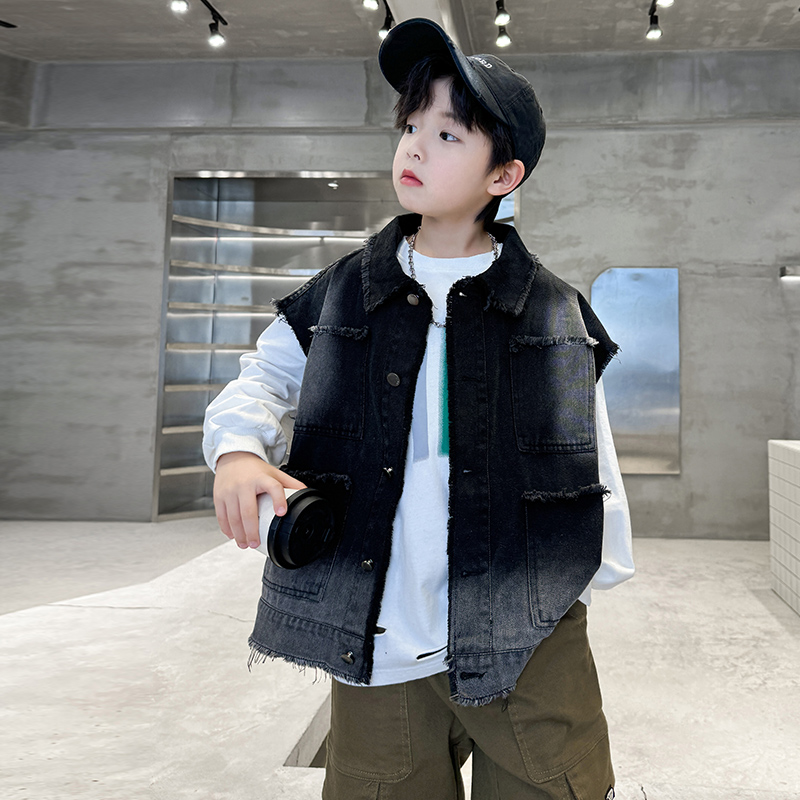 儿童装男童秋装牛仔马甲2025新款中大童春秋款男孩秋季工装背心潮