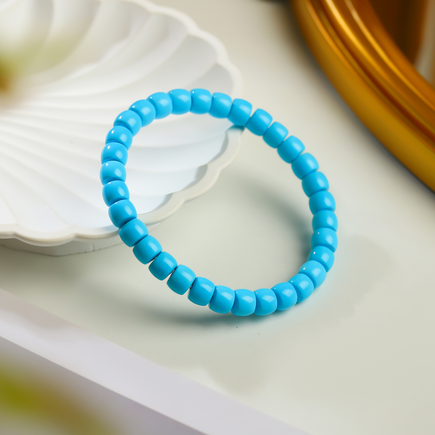 【澄空如海】C132•精工瓷高蓝色直切老型珠手串男女款单圈配珠饰品