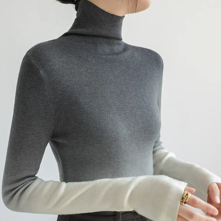 秋装洋气渐变色高领毛衣长袖打底针织衫女内搭外穿气质堆堆领上衣