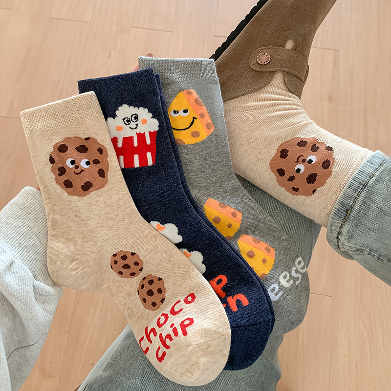 曲奇袜子女款爆款2026新款秋冬纯棉透气防臭中筒袜可爱卡通ins潮