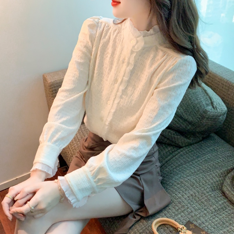 秋冬洋气衬衣加厚蕾丝打底衫女装2025年新款内搭上衣时尚加绒衬衫