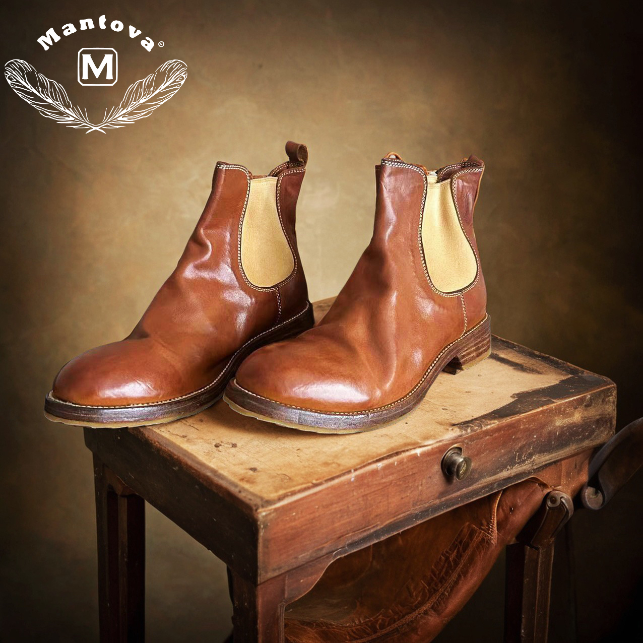 Mantova曼托瓦女水洗皮复古经典马皮切尔西短靴中筒单靴新款百搭