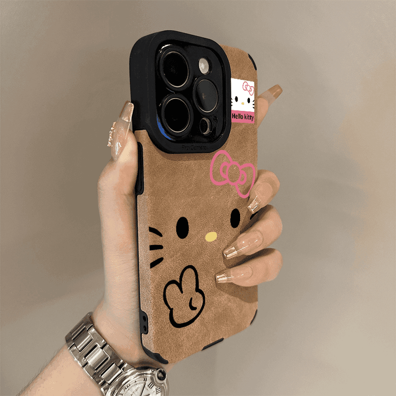 奥菲顿秋冬咖色比耶kt适用iPhone16/15苹果手机壳14/13翻毛皮12套