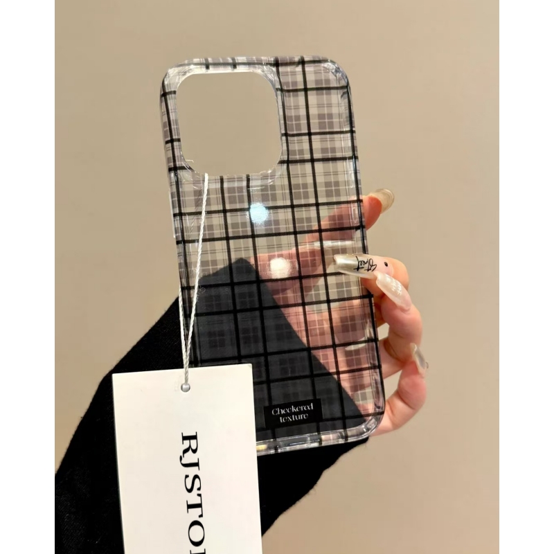 奥菲顿简约黑色系格纹适用iPhone16/15pro高透14手机软壳苹果12套