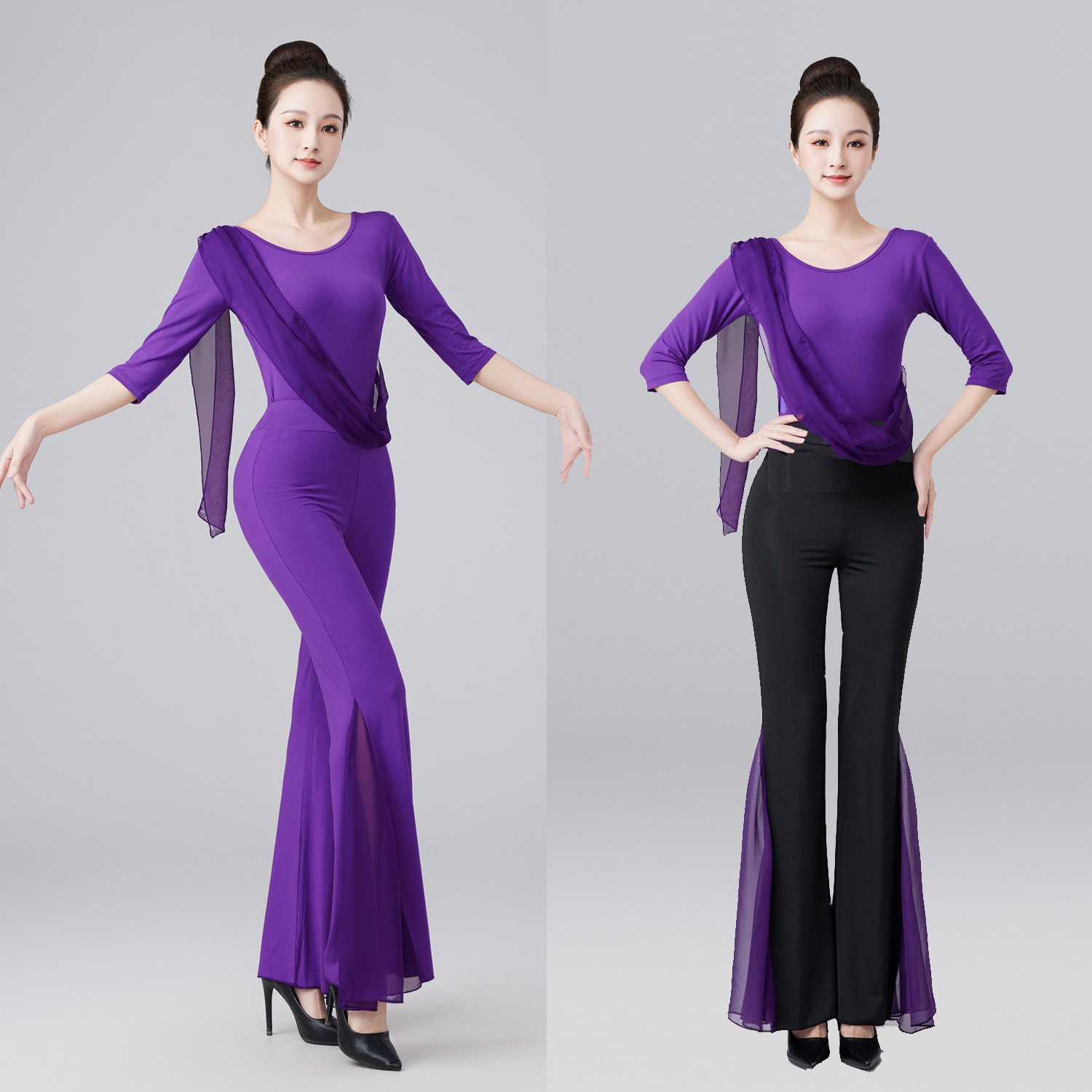 形体服舞蹈服走秀模特芭蕾练功训练服培训礼仪莫代尔瑜伽带飘带