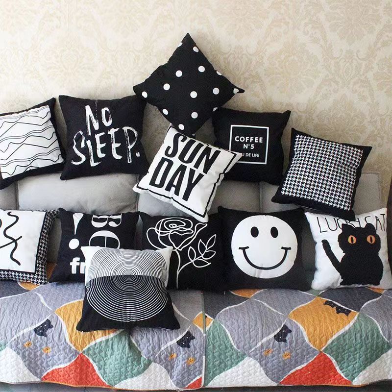 黑白沙发抱枕几何靠垫英文字母北欧ins靠枕腰靠沙发靠背垫枕套