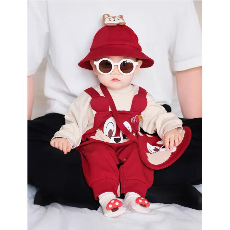 婴儿秋装哈衣卡通小熊爬服新生婴儿连体衣秋冬宝宝条纹长袖爬爬服