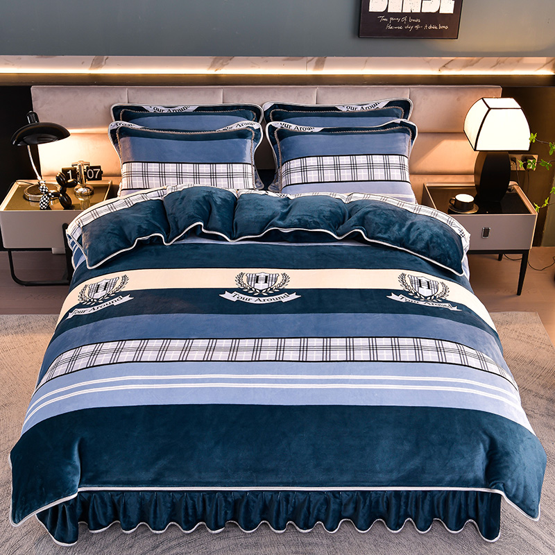 冬季高克重牛奶绒床上四件套加绒加厚双面绒毛被套被罩床单床裙