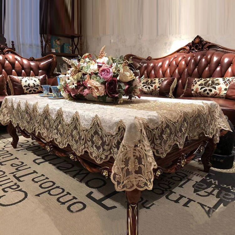 桌布轻奢高级感布艺蕾丝茶几布现代奢华台布欧式客厅餐桌布电视柜