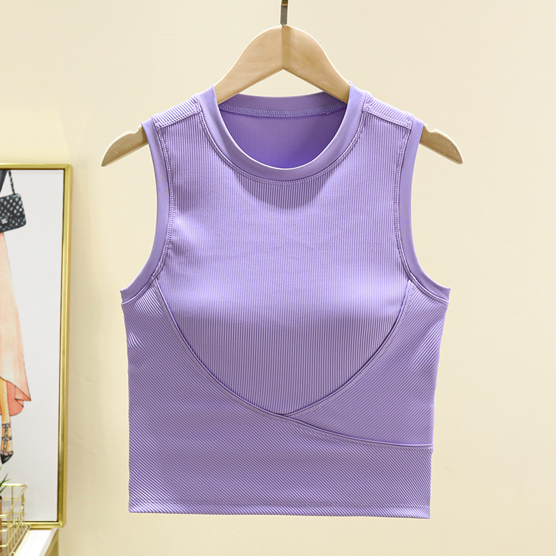 瑜伽服弹力背心女外穿紧身短款带胸垫跑步速干无袖健身运动上衣