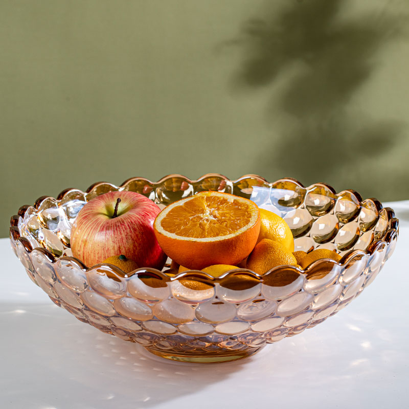 大号简约水晶玻璃水果盘轻奢家用客厅茶几果盘子网红盘坚果盘雨珠