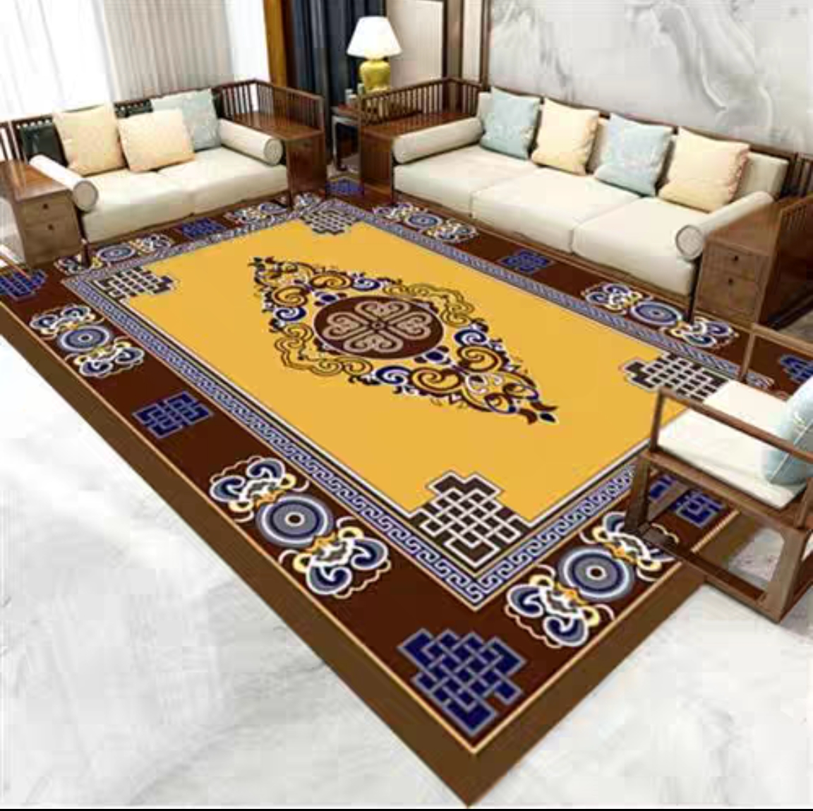 宫廷款金钻绒材质地毯地毯床边毯家用简约防滑轻奢玄关地垫新中式