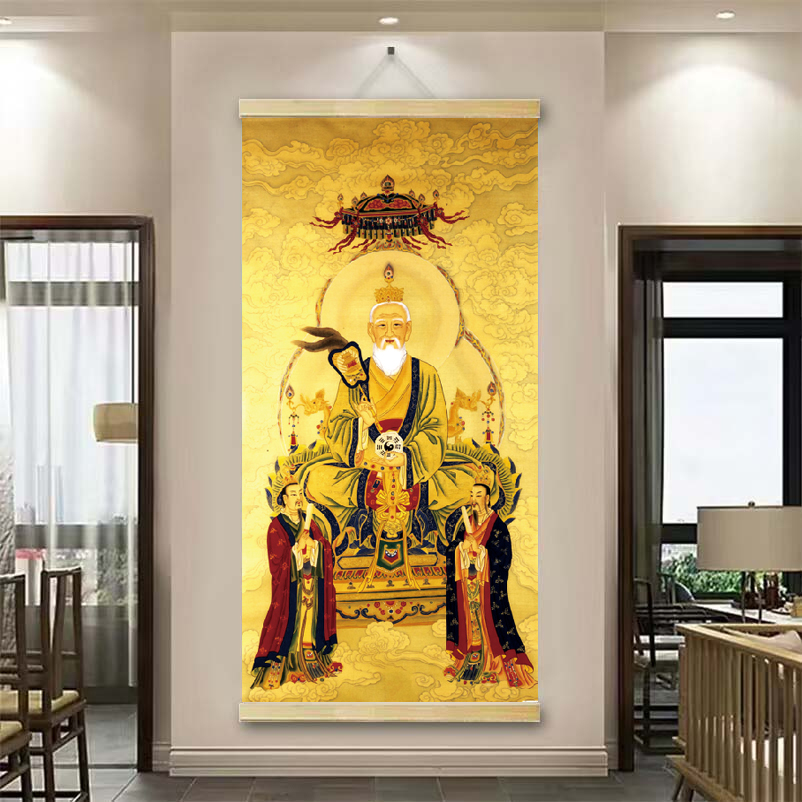 （太上老君）客厅装饰品玄关装饰画居饰品挂画卷轴实木挂轴福字挂画