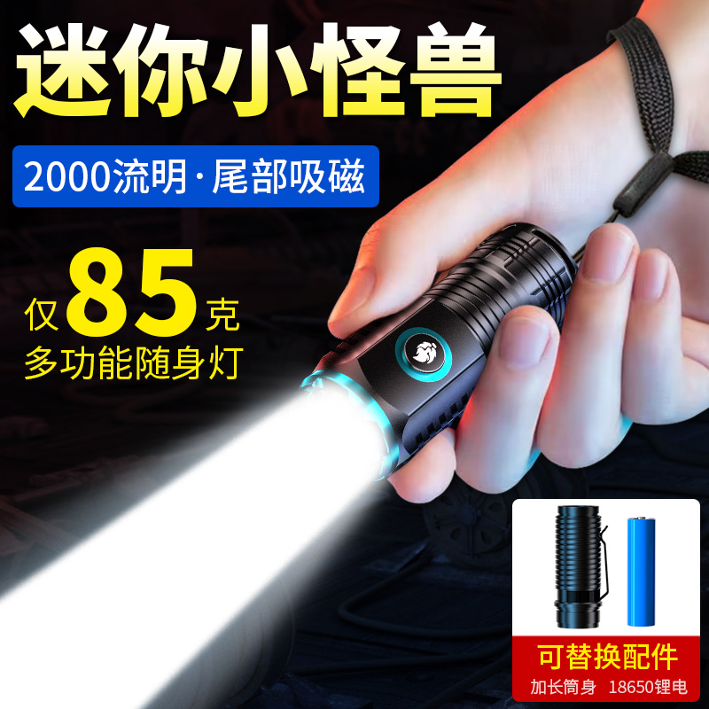 神鱼迷你手电筒超亮户外家用强光快充远射小型便携电池爬山长续航