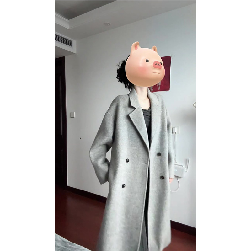 格雷系灰色毛呢外套女秋冬季中长款大衣内搭针织衫半身裙三件套装