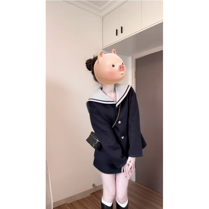 柏林少女学院风套装女秋冬海军领撞色毛呢外套大衣半身裙两件套装