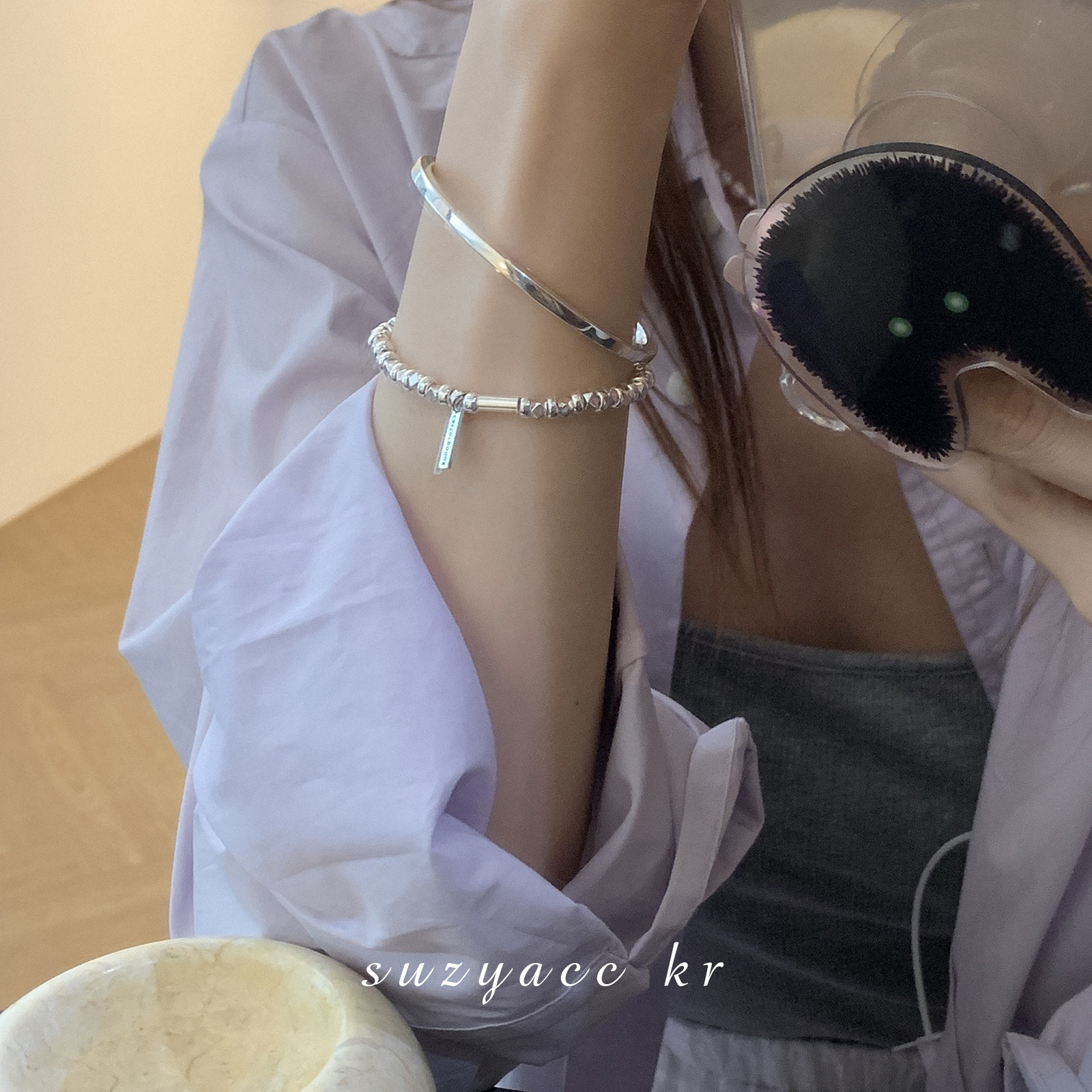 Suzyacc Kr 925银手链 碎银子弹力手链百搭轻奢时尚气质C2057