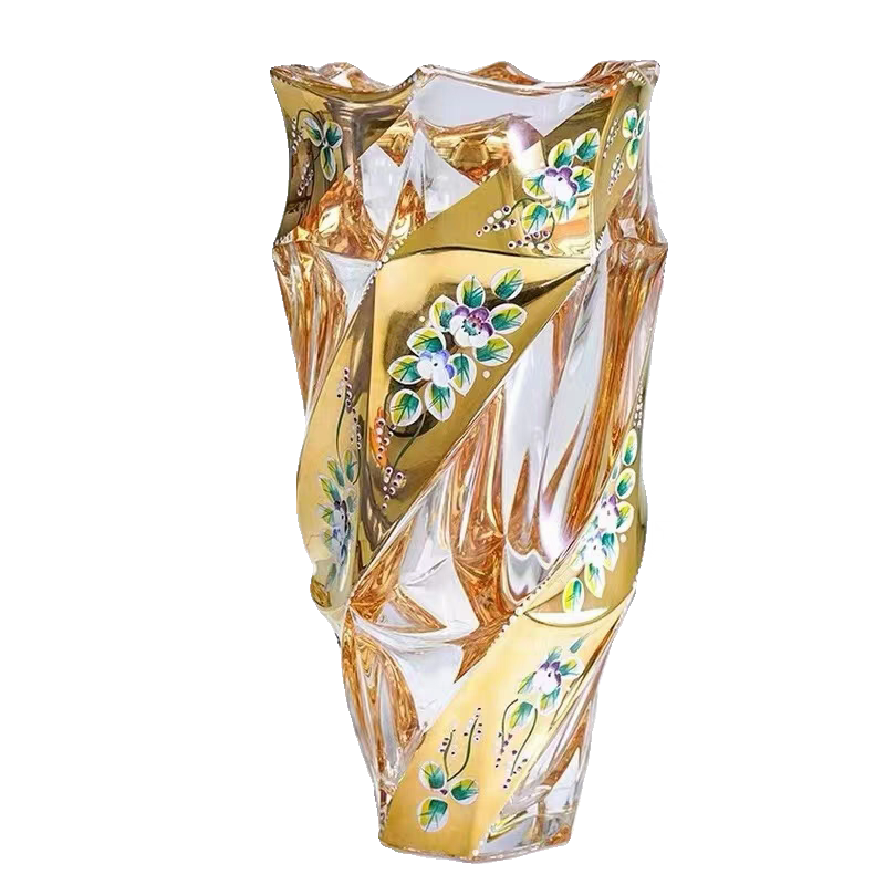 捷克进口手工描金珐琅花瓶水晶玻璃家居饰品干花高档客厅摆件轻奢