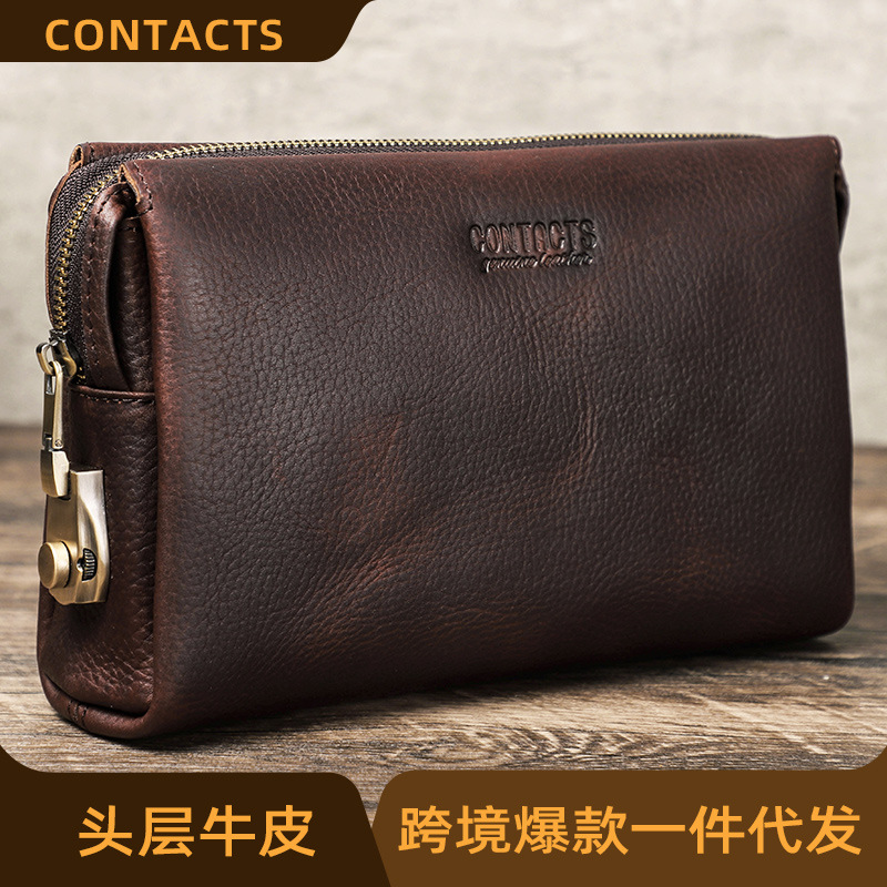 黑天使头层牛皮男士手拿包防盗密码锁休闲男式女款钱包女款