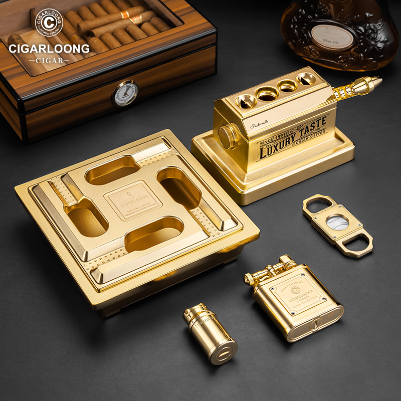 CIGARLOONG茄龙雪茄剪烟灰缸打火机烟托雪茄工具木盒包装CL-TZ265