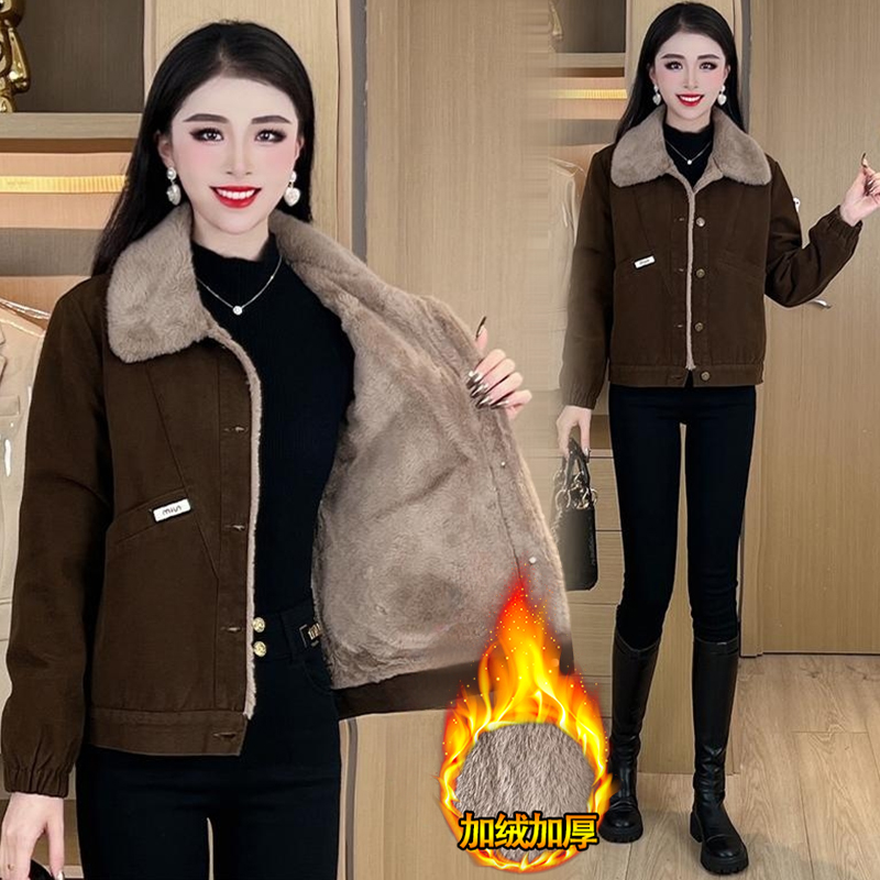 加绒派克服女短款2025年秋冬季韩版新款时尚减龄棉袄加厚棉衣外套