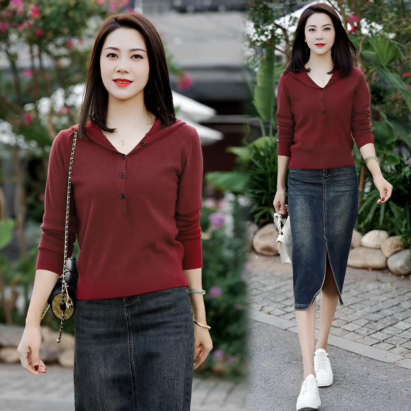 欧货设计感小众简约连帽针织衫女2024年春季新款百搭时尚洋气上衣