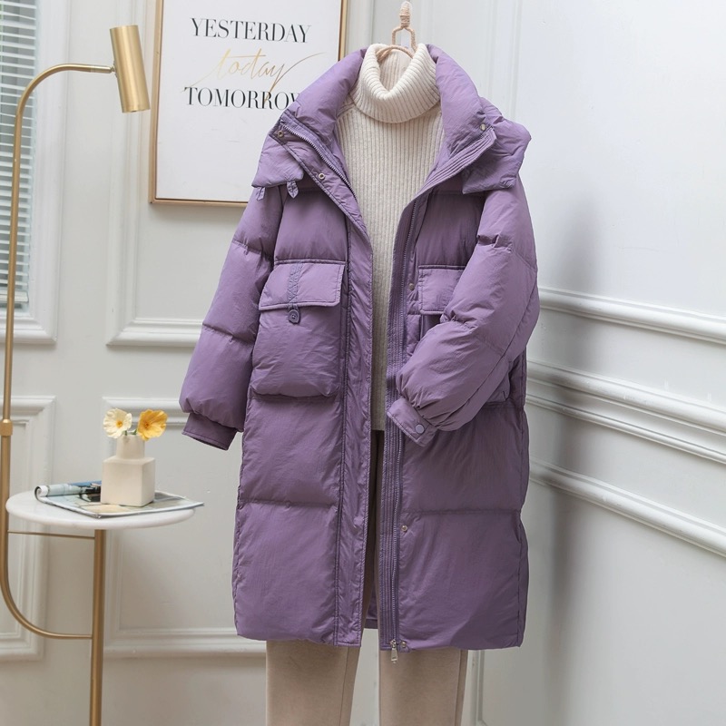 2025新款中长款羽绒服过膝韩版白鸭绒加厚连帽冬季外套