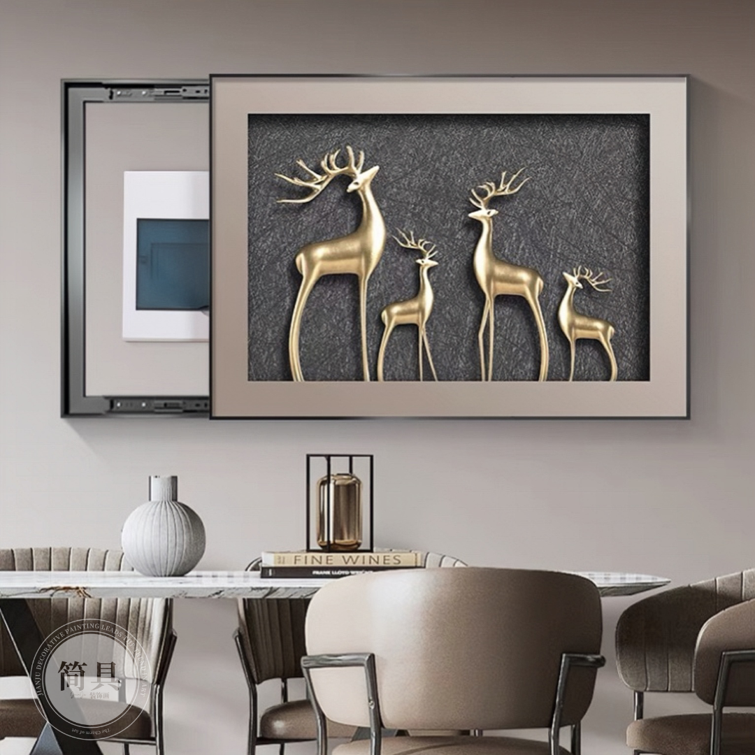 《福鹿相随》电表箱装饰画配电箱挂画餐厅电闸盒总开关盒遮挡推拉画