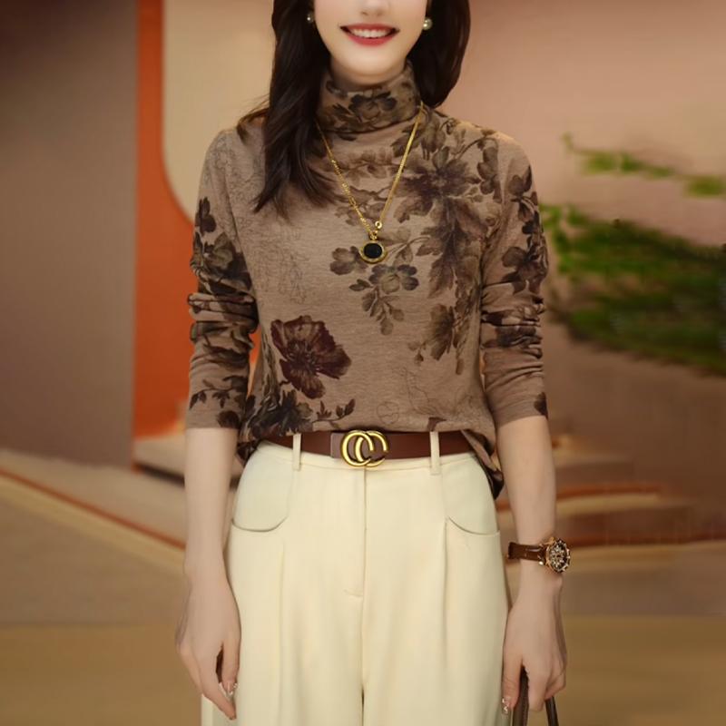 女士加绒加厚内搭高领打底衫秋冬2025新款可外穿显瘦遮肉t恤上衣