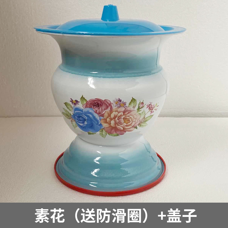 痰盂坐便器成人尿盆女高脚尿桶带盖搪瓷防臭家用起夜老人卧室加厚