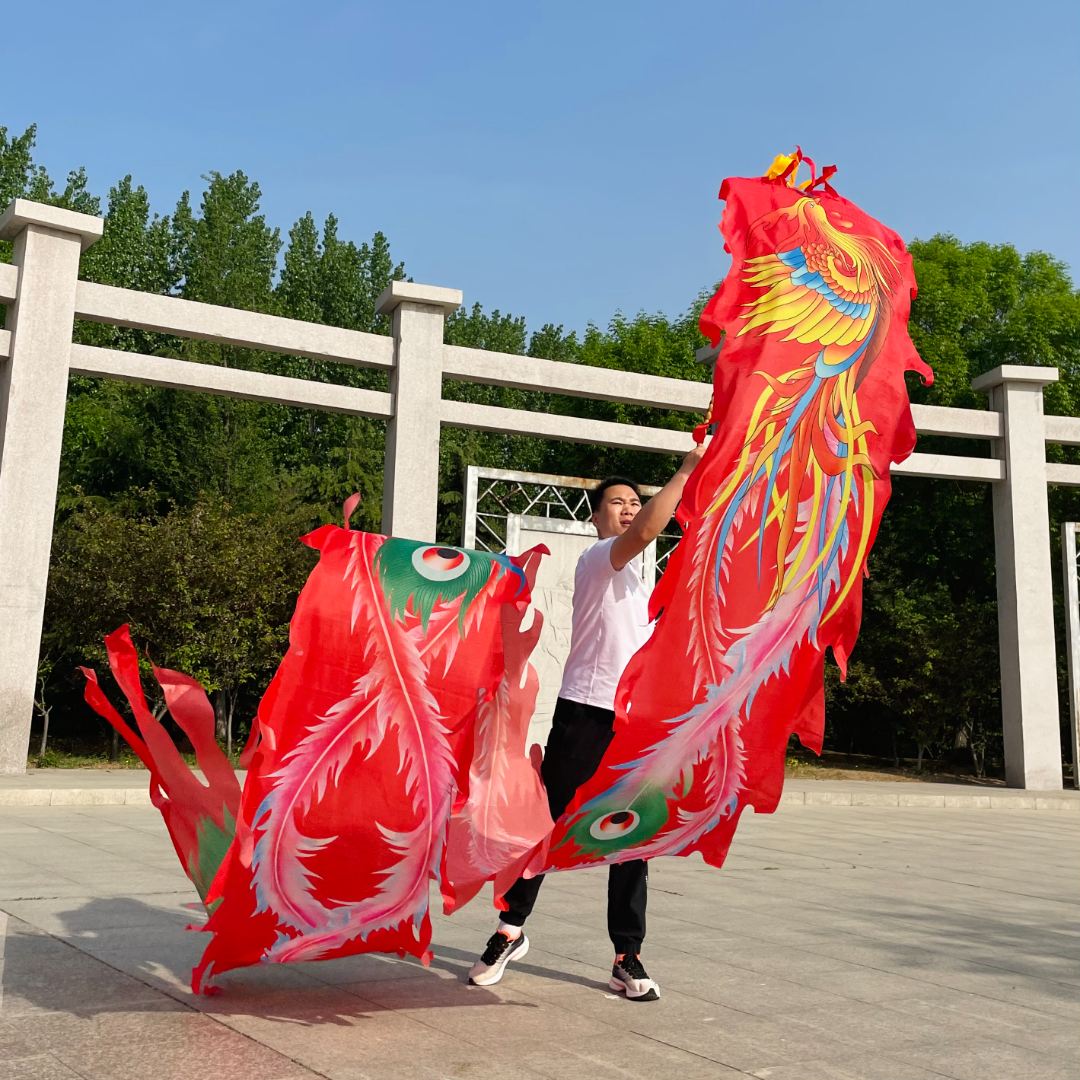 新款大凤凰健身龙彩带龙不锈钢舞龙镂空龙头纯手工可水洗彩带套装