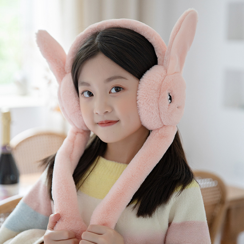 儿童耳套耳朵会动款卡通耳罩可爱兔子耳包毛绒耳捂子耳朵帽耳暖