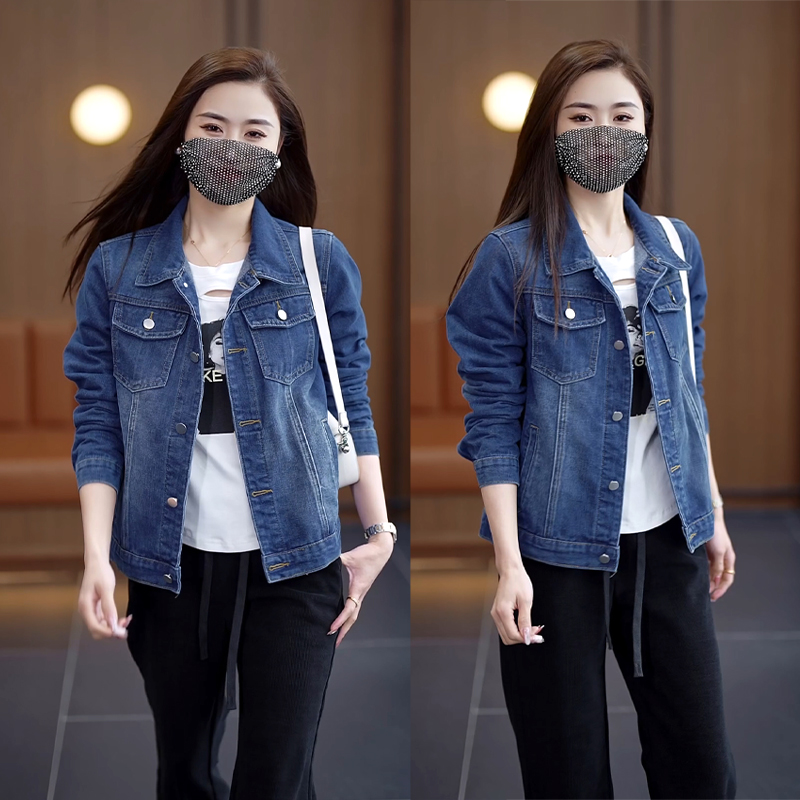 春秋季韩版百搭牛仔外套女短款修身显瘦外搭内口袋长袖夹克潮女款