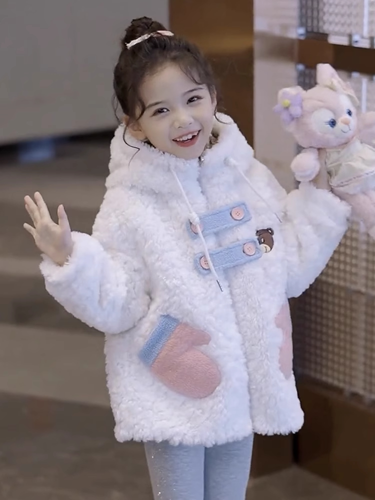女童夹棉外套秋冬2025新款儿童冬装双面穿衣服女孩加厚毛毛衣洋气
