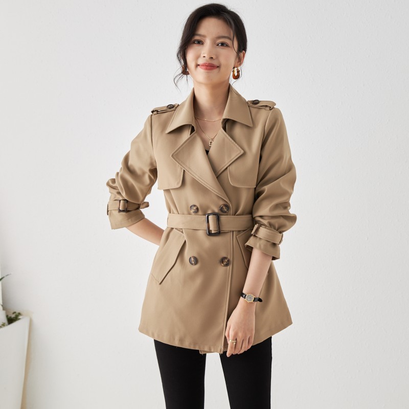 玉兮姿秋季新款风衣卡其色气质小个子百搭外套收腰中长款英伦风