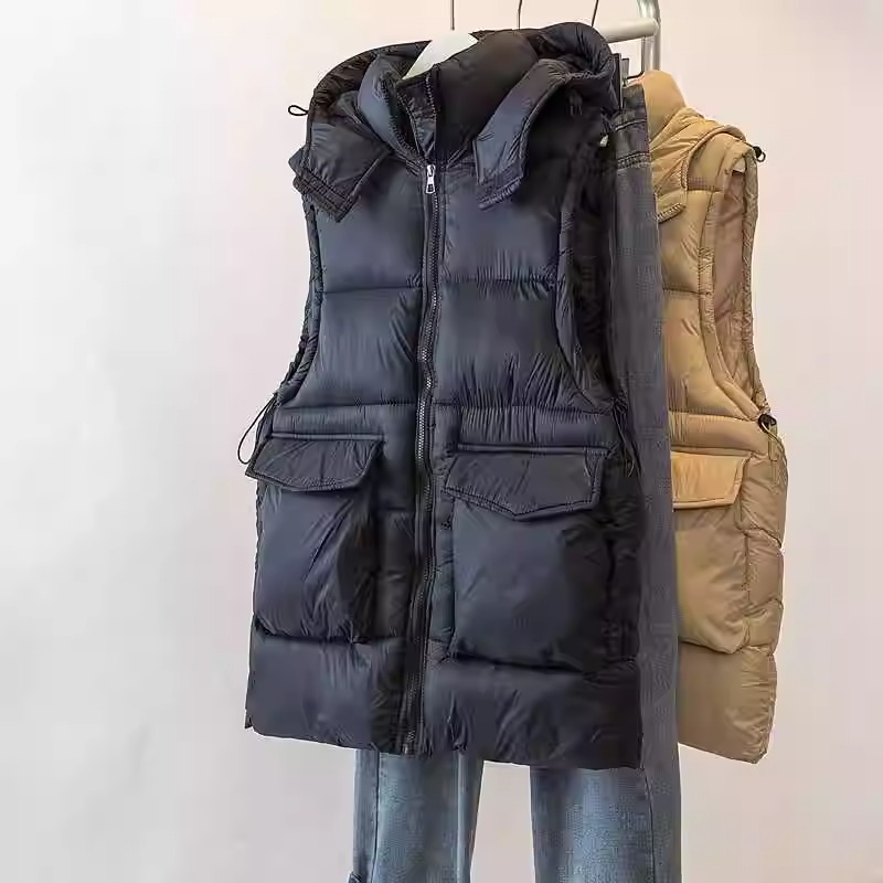 特大码300斤宽松连帽棉服马甲外套女2025秋冬款百搭中长款面包服