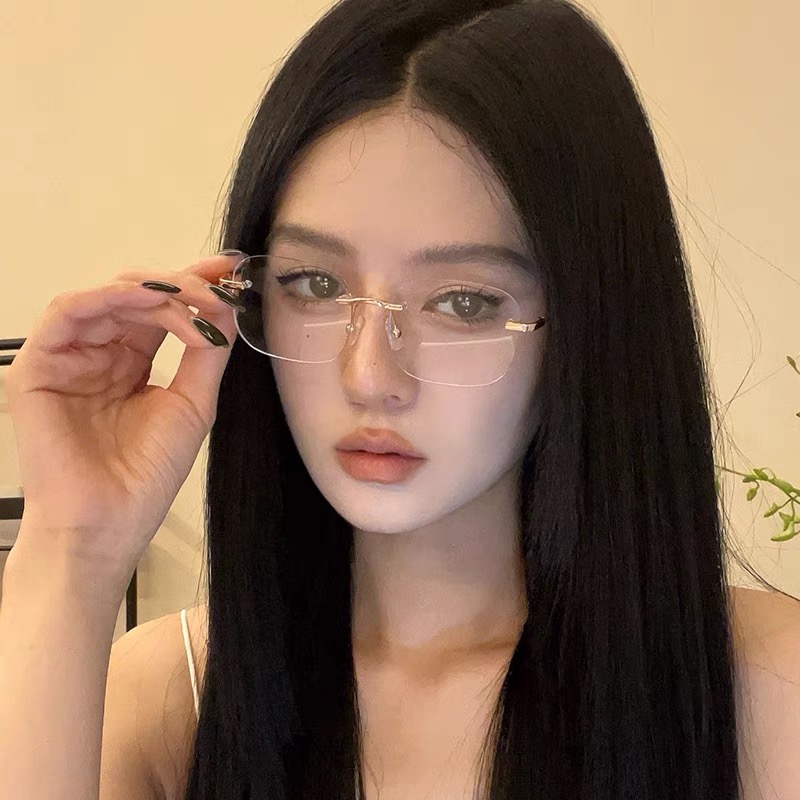 纯欲无框近视眼镜女御姐可配度数防蓝光超轻高级感金丝无边框眼镜