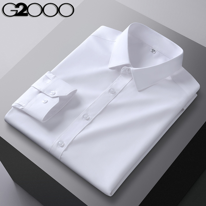 G2000男士长袖衬衫秋冬新款轻奢纯色职业商务方领竹纤维正装衬衣