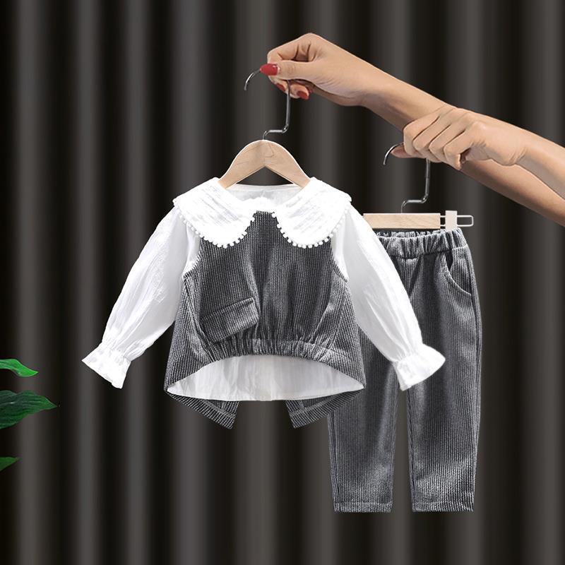 女童2025新款春秋套装洋气长袖儿童装女宝宝秋装格子时尚三件套潮