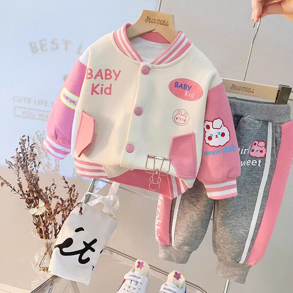 女童棒球服开衫外套运动服套装春季新款洋气婴儿宝宝衣服休闲春秋