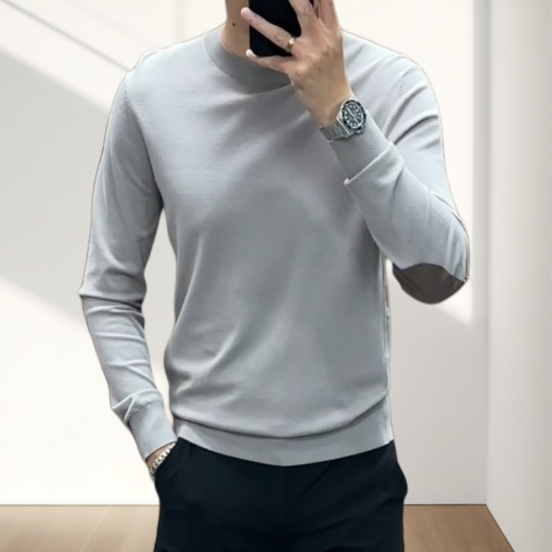 2025春秋季保暖男士纯色针织毛衣肘部拼接长柔男生黑色高领毛衣