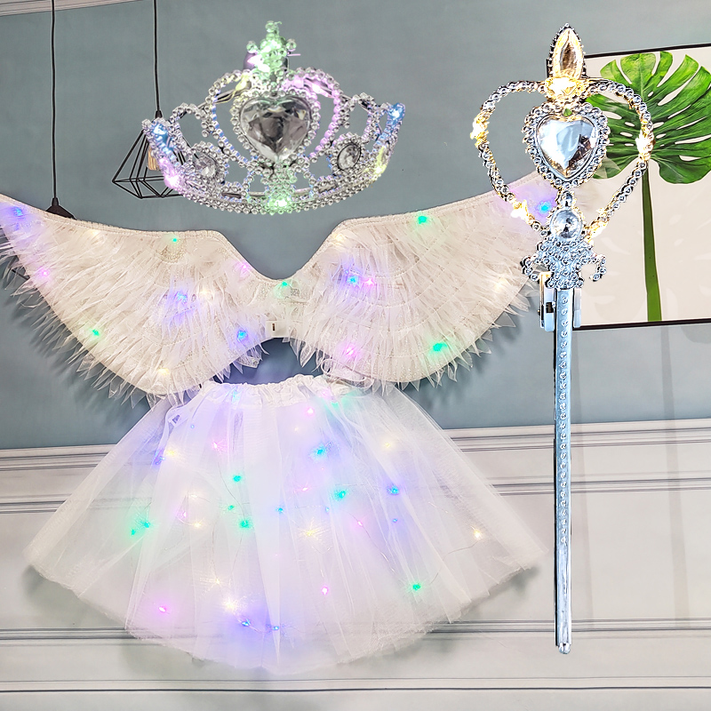 发光天使翅膀小女孩蝴蝶背饰闪光玩具奇妙仙子魔法棒花仙子四件套