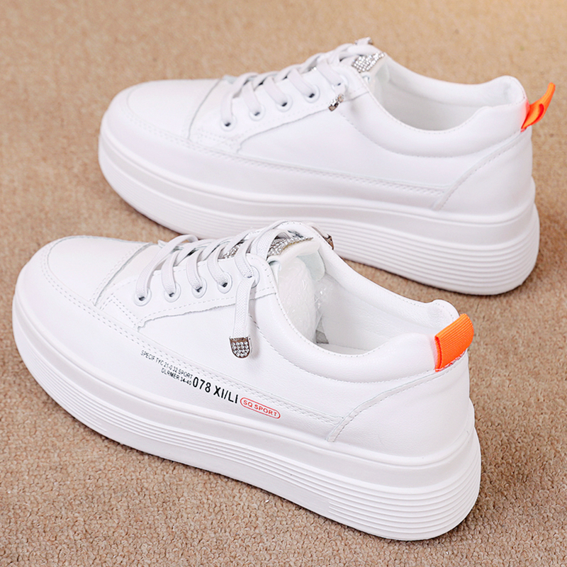 内增高女士小白鞋2025秋季新款百搭厚底透气单鞋防滑松糕休闲板鞋